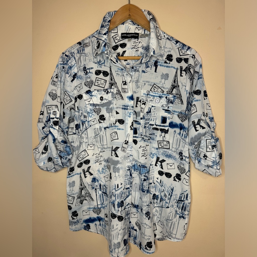 Karl Lagerfeld White and Black Graphic Print Shirt